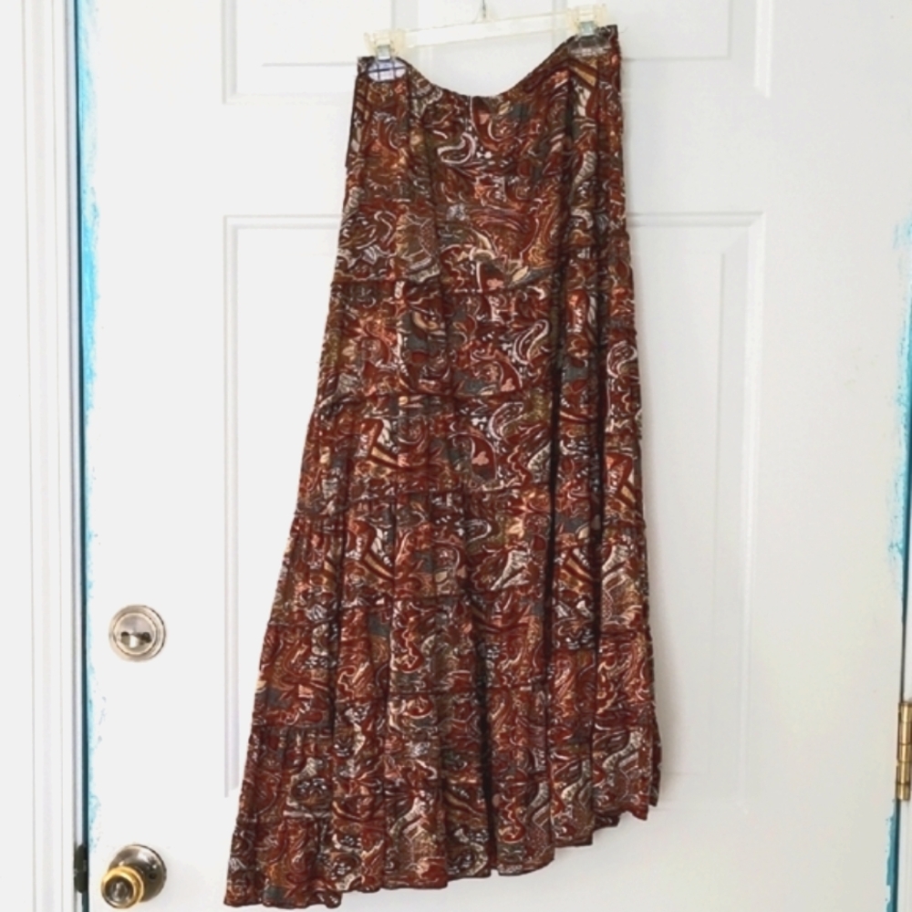 Metro Wear Asymmetrical Skirt in Brown and Cream Paisley Patterns.